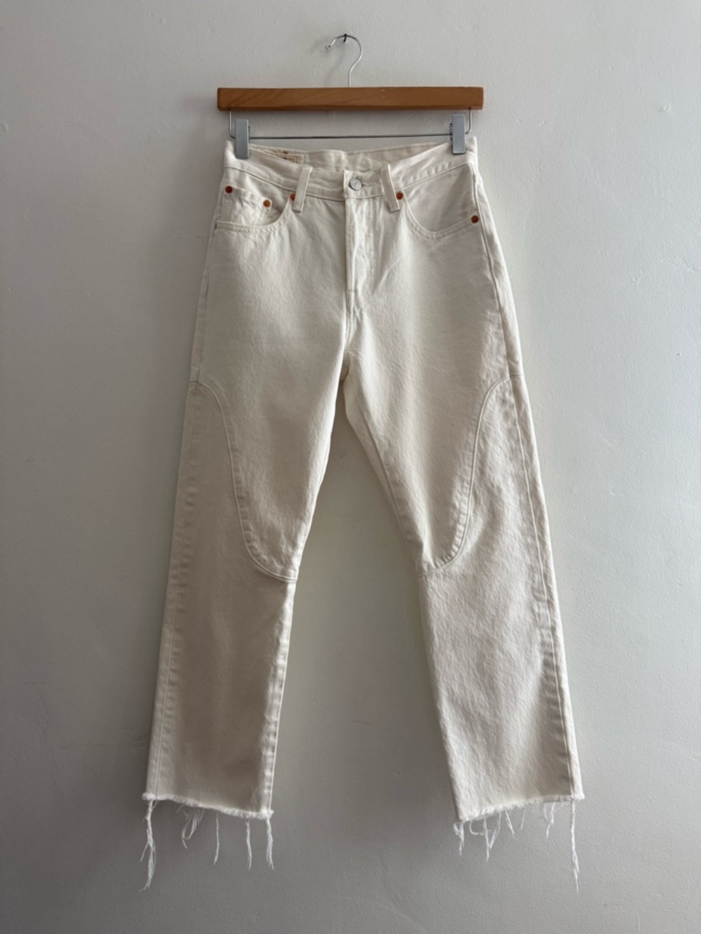 Levi’s 501 Off White Straight Leg, Raw Hem, Button Fly Jeans - Picture 7 of 16